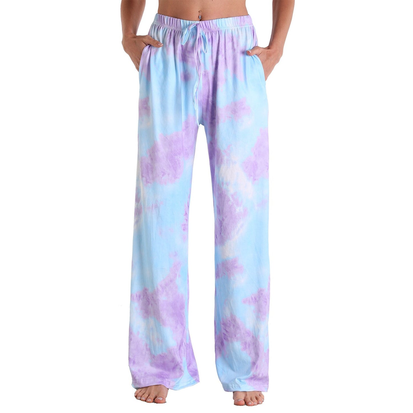 Women Summer Print Loose Casual Wide Pants Lace Up Ties Camouflage Beach Long Pants Femal Trousers Streetwear S-3XL