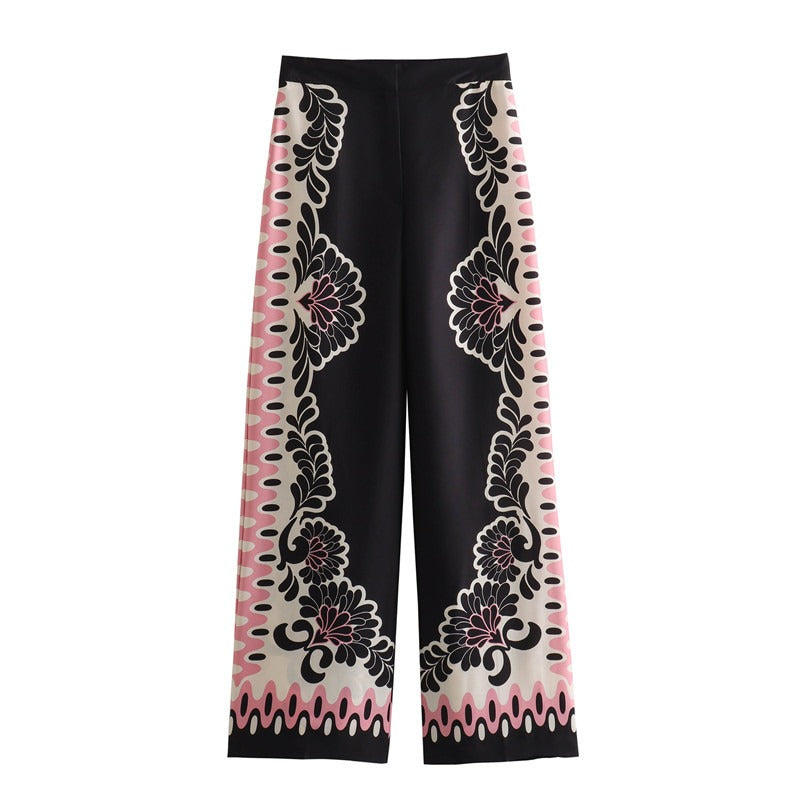 Long Sleeve Print Shirts Women Pants Suits Single Breasted 2piece Suits Women Casual Long Pant Set
