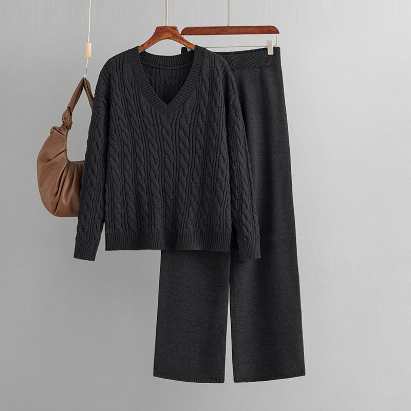 Sweater Set Ladies Long Sleeve Knit Pullover And Long Pant Sets Knitted Women Sweater Sets
