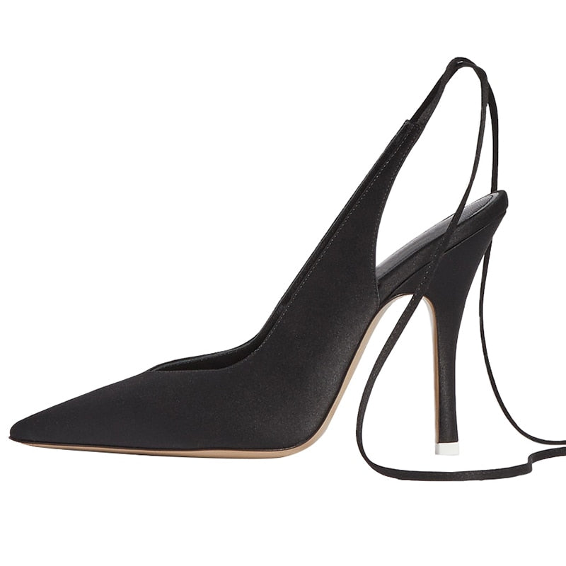 Summer Woman Sandals Baotou Lace-Up Rome High Heel Shoes Fashion Silk Pointed Toe Party Sandals Woman Formal Shoes