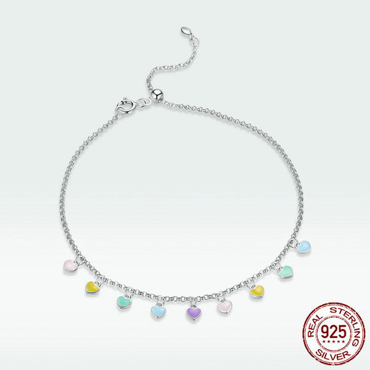 Tobillera Rainbow Love de plata maciza S925