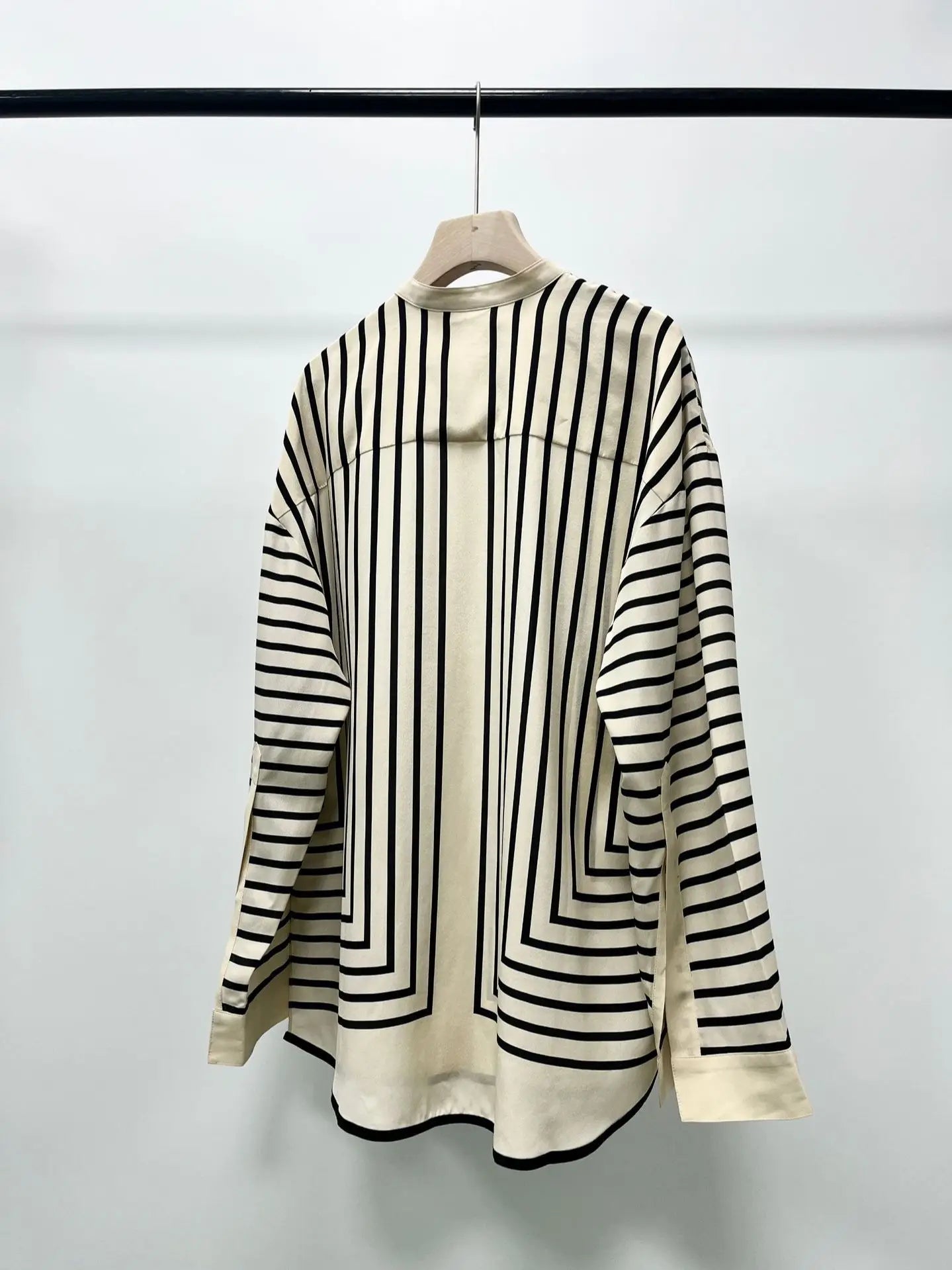 Spring Women Silk Blouses Stripes Long Sleeve Loose Covered Buttons