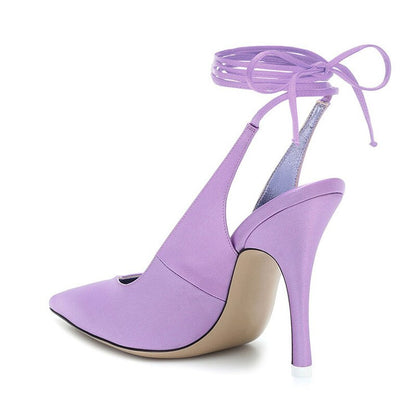 Summer Woman Sandals Baotou Lace-Up Rome High Heel Shoes Fashion Silk Pointed Toe Party Sandals Woman Formal Shoes