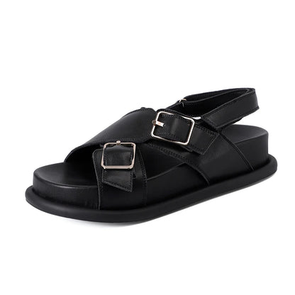 New Genuine Leather Sandals For Women Flats Heels Comfortable Summer Casual Shoes Woman Student Sandals Shoes