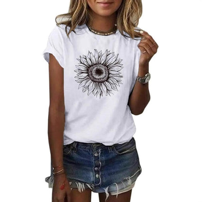 Women's T-Shirt Short Sleeve Sunflower Pattern Loose Summer Top S M L