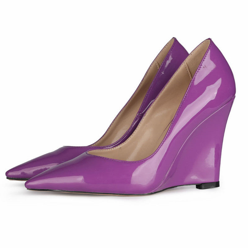 Spring Candy Colors Ladies Wedges Shoes Woman Elegant Office Casual High Heels Shoes  10 CM Pumps Big Size 34-45