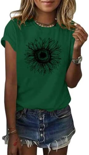 Women's T-Shirt Short Sleeve Sunflower Pattern Loose Summer Top S M L