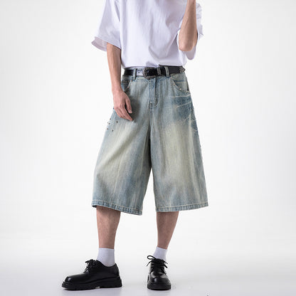 Wide leg cropped jeans with willow nails loose casual straight leg mid length pants