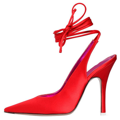 Summer Woman Sandals Baotou Lace-Up Rome High Heel Shoes Fashion Silk Pointed Toe Party Sandals Woman Formal Shoes