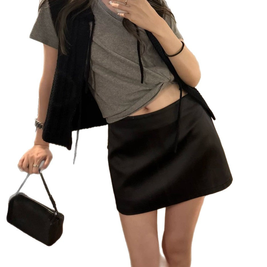 Satin Mini Skirt with Safety Pant Women's Skirt