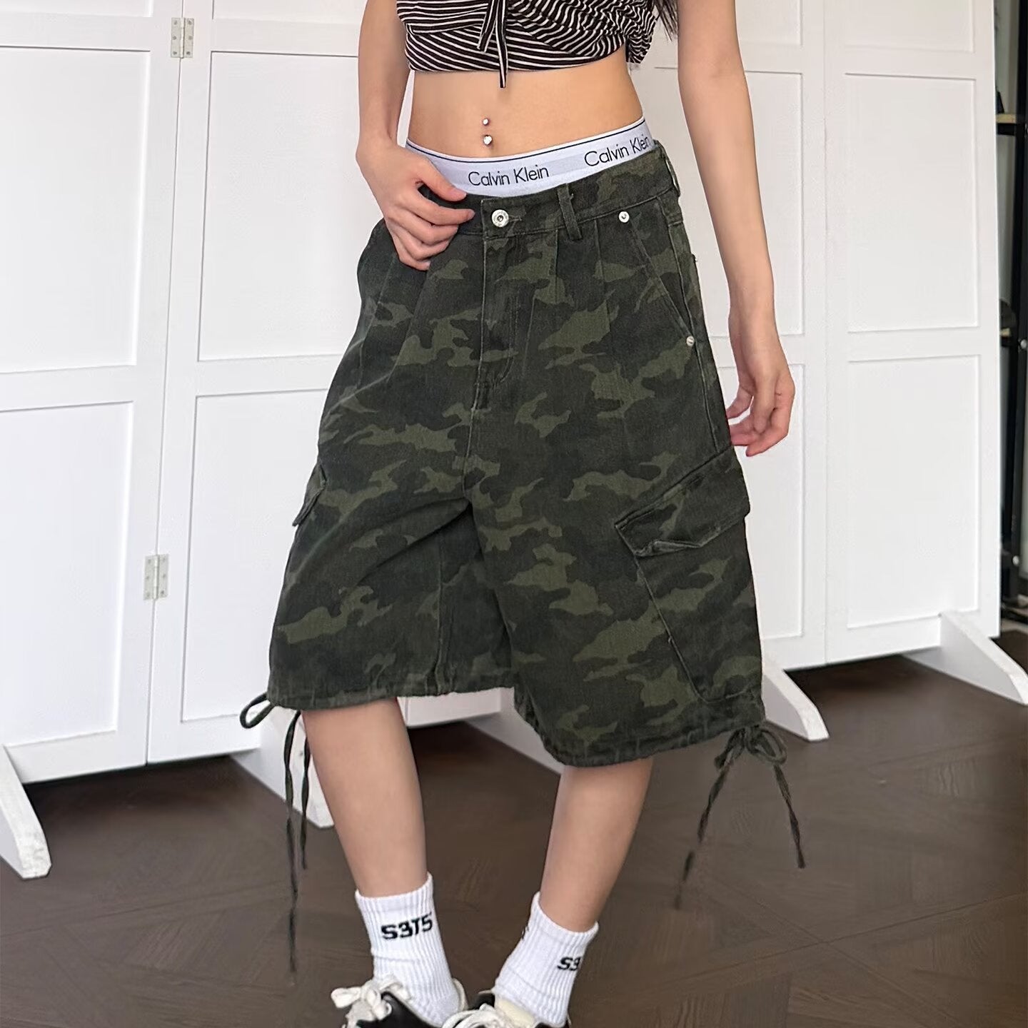 Camouflage Pant Stylish Large Pocket Drawstring Shorts