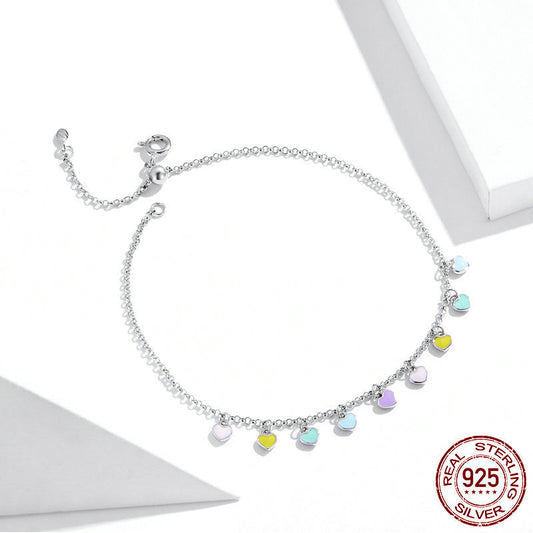 Tobillera Rainbow Love de plata maciza S925