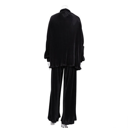 Green Pants Set Women Autumn Long Sleeve Blouses Matching Wide Trousers Suit Loose Shirts Two Piece Pant Set