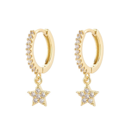 ANENJERY 925 Sterling Silver Shiny Inlaid Micro Cubic Zircon Star Hoop Earrings Ear Jewelry For Women Party Gifts S-E1132