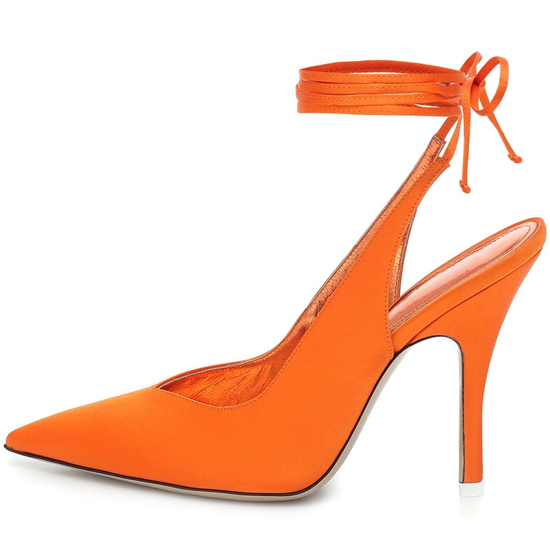 Summer Woman Sandals Baotou Lace-Up Rome High Heel Shoes Fashion Silk Pointed Toe Party Sandals Woman Formal Shoes