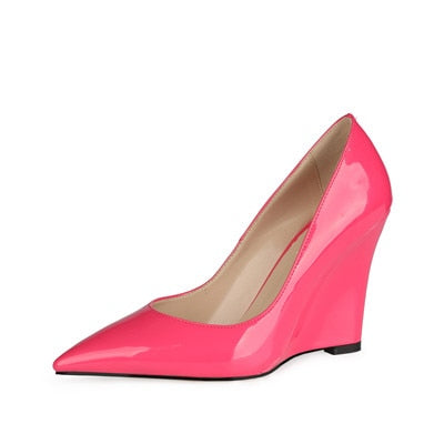 Spring Candy Colors Ladies Wedges Shoes Woman Elegant Office Casual High Heels Shoes  10 CM Pumps Big Size 34-45