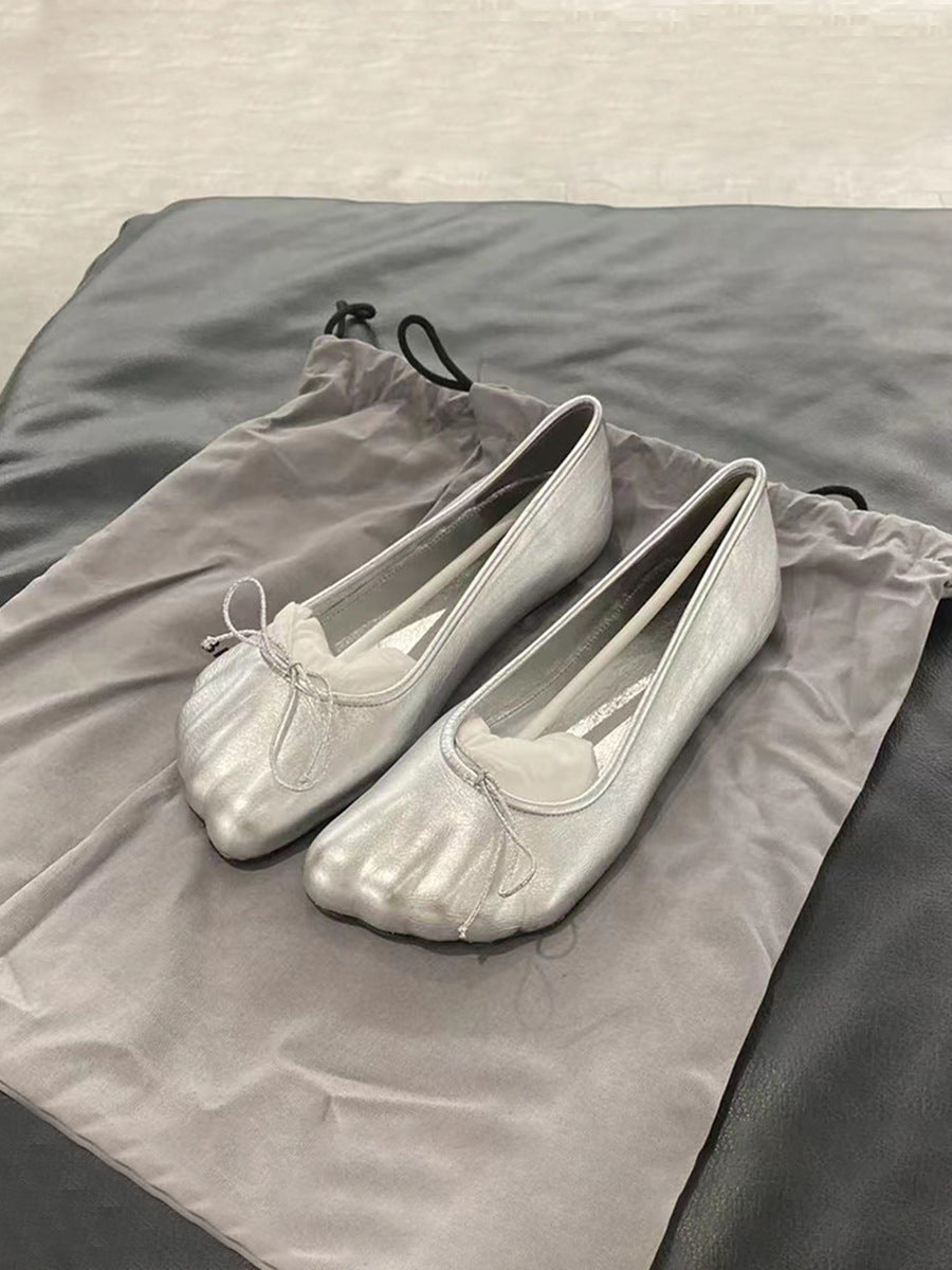 Five Fingers Round Toe Woman Loafers Black Silver Slip On Chic Eegant Flat Shoes Female Free Shipping Boat Shoes