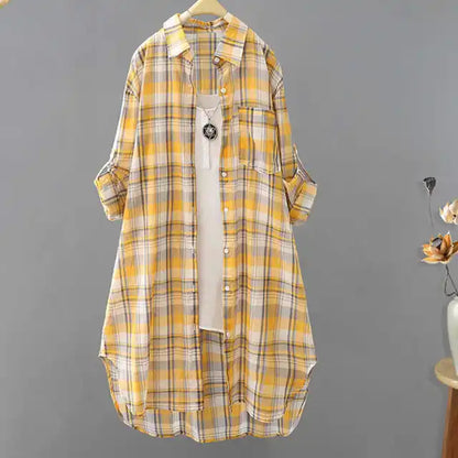Large Size Blouses Plaid Elegant Women Blouses Loose Fashion Woman Blouses Korean Style Clothes Women Shirts