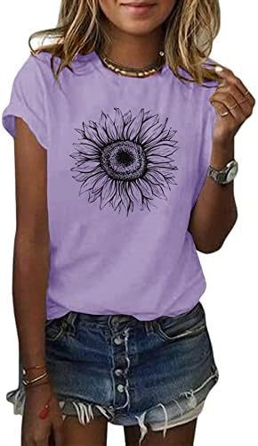 Women's T-Shirt Short Sleeve Sunflower Pattern Loose Summer Top S M L