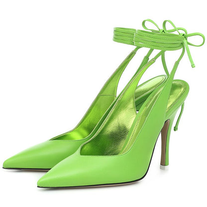 Summer Woman Sandals Baotou Lace-Up Rome High Heel Shoes Fashion Silk Pointed Toe Party Sandals Woman Formal Shoes