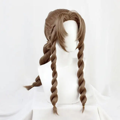 Aerith Gainsborough Wig FF VII 7 Remake Cosplay Brown Braid Long Heat Resistant Synthetic Hair Halloween Costume + Free Wig Cap