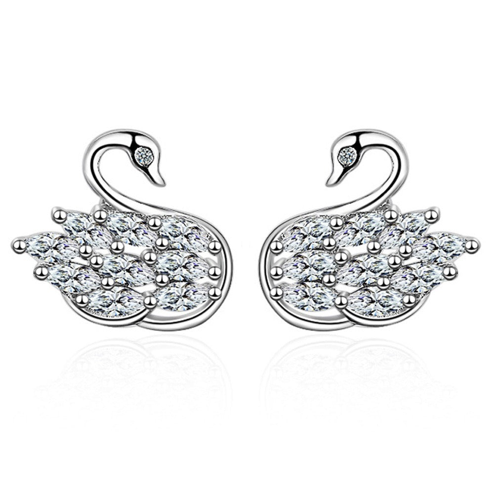 New sterling silver swan ears small and exquisite micro-paved zircon nails fashionable and versatile earrings for girls