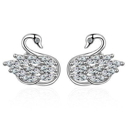 New sterling silver swan ears small and exquisite micro-paved zircon nails fashionable and versatile earrings for girls