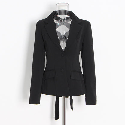Trendy Brand Design Coat Women's New Fashion Back Nails Drilled Hollow All-Match Strap Suits