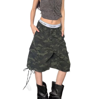 Camouflage Pant Stylish Large Pocket Drawstring Shorts
