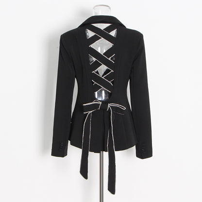 Trendy Brand Design Coat Women's New Fashion Back Nails Drilled Hollow All-Match Strap Suits