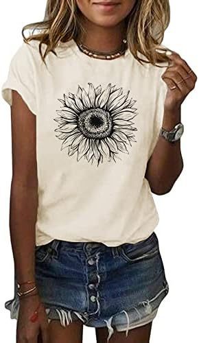 Women's T-Shirt Short Sleeve Sunflower Pattern Loose Summer Top S M L