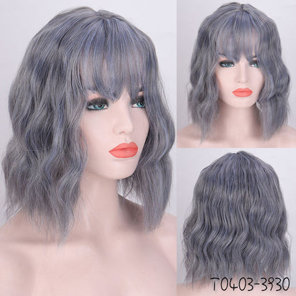 Fashion chemical fiber wig pink short curly corn perm bob hair set European and American short hair wig ladies headgear