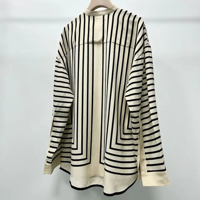 Spring Women Silk Blouses Stripes Long Sleeve Loose Covered Buttons
