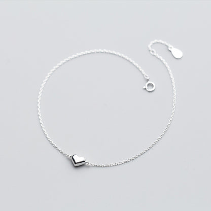 S925 Silver Anklet Female Japanese And Korean Style Fashion Personality Heart-Shaped Anklet Temperament Sweet Love Foot Jewelry Woman