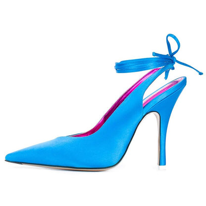 Summer Woman Sandals Baotou Lace-Up Rome High Heel Shoes Fashion Silk Pointed Toe Party Sandals Woman Formal Shoes
