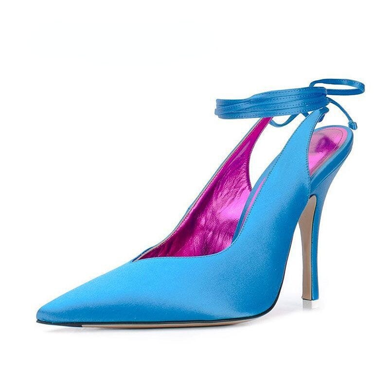 Summer Woman Sandals Baotou Lace-Up Rome High Heel Shoes Fashion Silk Pointed Toe Party Sandals Woman Formal Shoes
