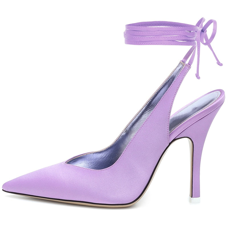 Summer Woman Sandals Baotou Lace-Up Rome High Heel Shoes Fashion Silk Pointed Toe Party Sandals Woman Formal Shoes