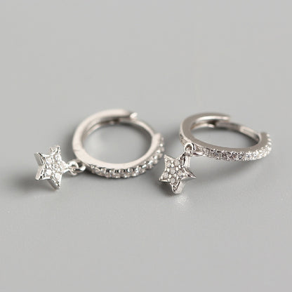 ANENJERY 925 Sterling Silver Shiny Inlaid Micro Cubic Zircon Star Hoop Earrings Ear Jewelry For Women Party Gifts S-E1132