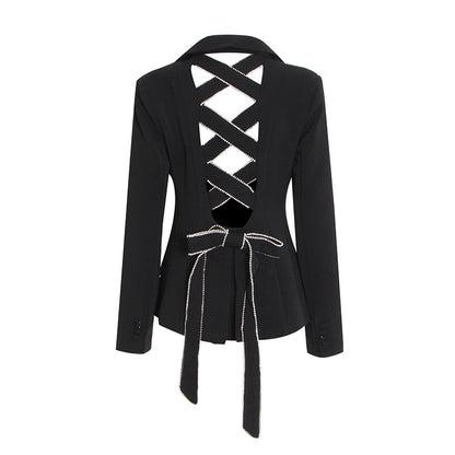 Trendy Brand Design Coat Women's New Fashion Back Nails Drilled Hollow All-Match Strap Suits