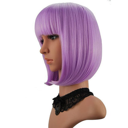 Wig for Women Short Hair Straight Bangs Bobo Bob Cut Anime Cosplay Colorful Hair