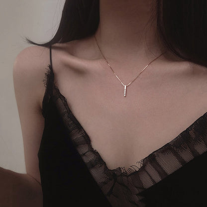 ANENJERY Simple Strip Geometric Cubic Zircon Necklace Silver Color Clavicle Chain Charm Necklace For Women S-N545