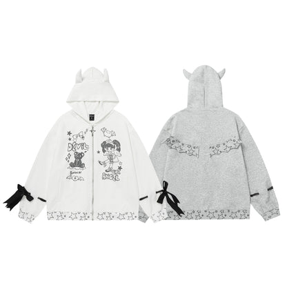 Cartoon girl Devil Horn cardigan jacket woman
