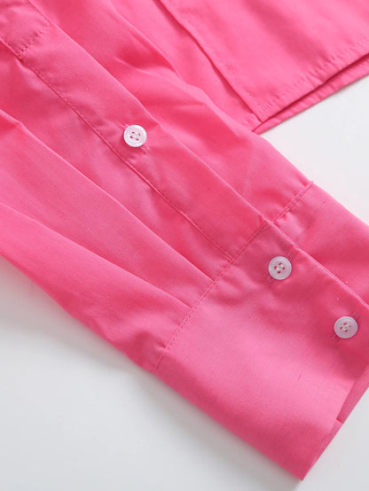 Women Fashion With Pockets Cropped Poplin Shirts Vintage Long Sleeve Button-up Female Blouses Blusas Chic Tops