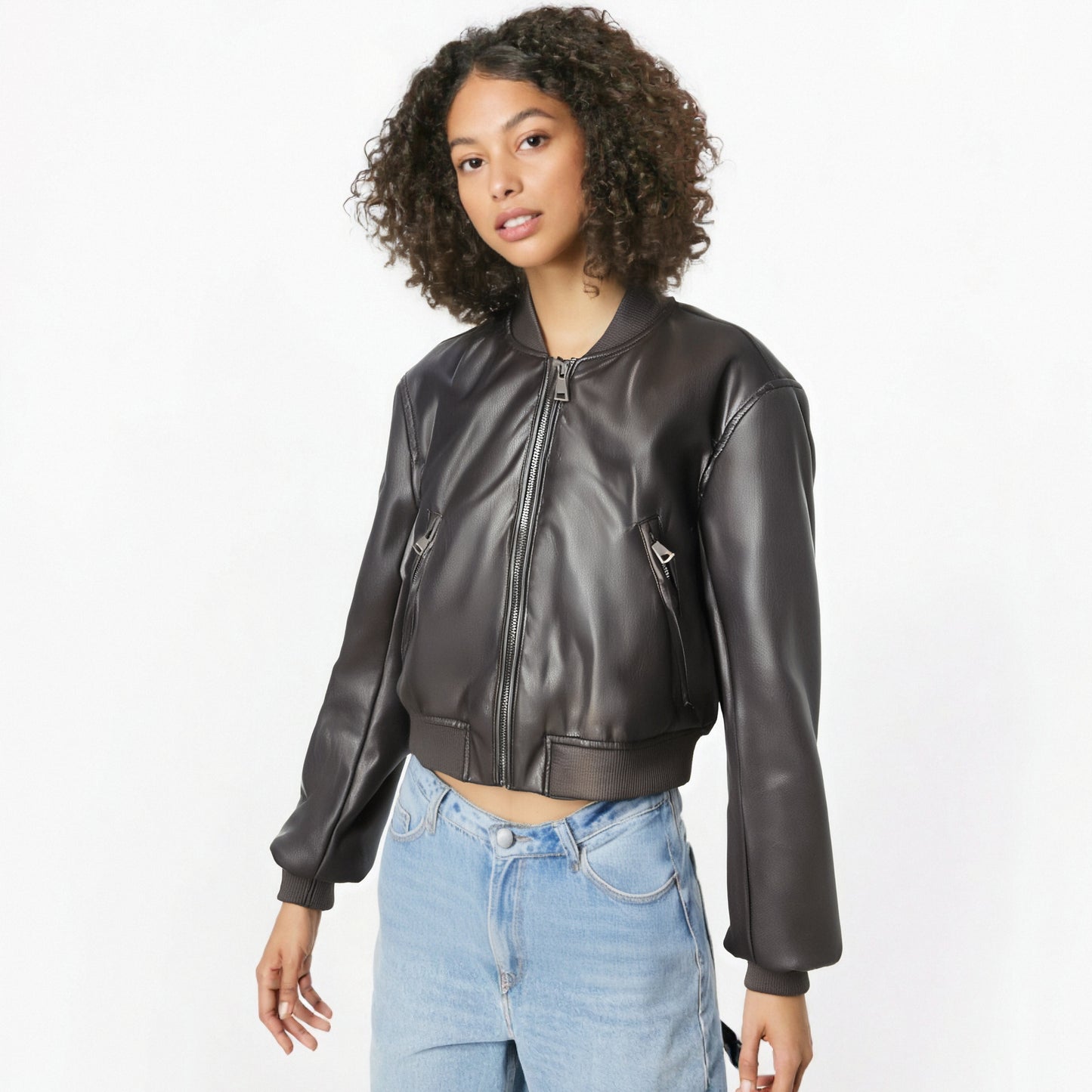 Woman Zipper Leather Jackets Perfecto Leather New In Outerwears Aviator Woman Y2K High Street Long Sleeve