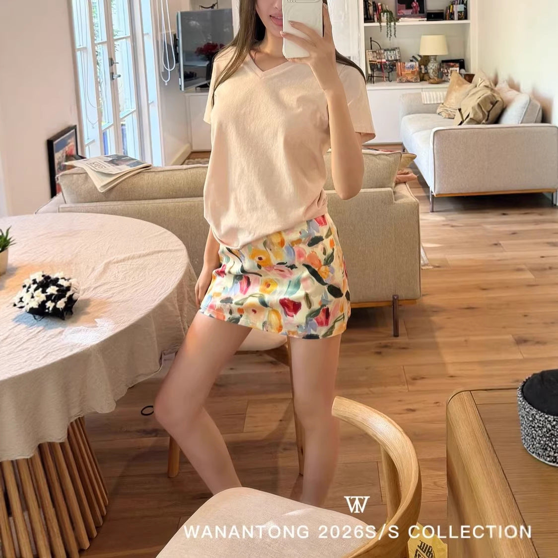 Satin Mini Skirt with Safety Pant Women's Skirt