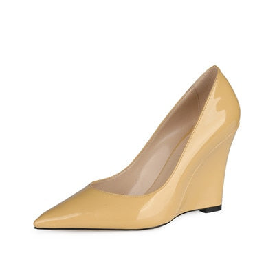 Spring Candy Colors Ladies Wedges Shoes Woman Elegant Office Casual High Heels Shoes  10 CM Pumps Big Size 34-45