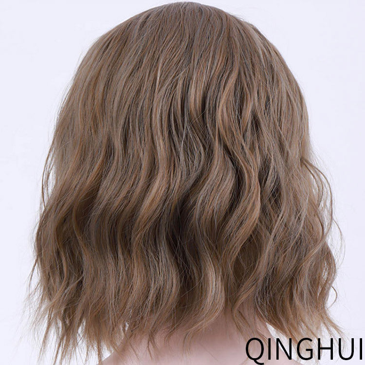 Fashion chemical fiber wig pink short curly corn perm bob hair set European and American short hair wig ladies headgear