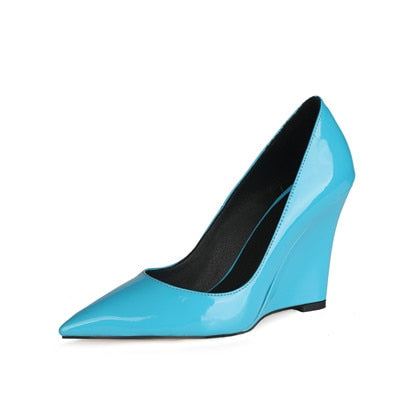 Spring Candy Colors Ladies Wedges Shoes Woman Elegant Office Casual High Heels Shoes  10 CM Pumps Big Size 34-45
