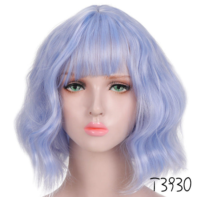 Fashion chemical fiber wig pink short curly corn perm bob hair set European and American short hair wig ladies headgear