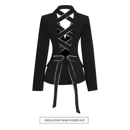 Trendy Brand Design Coat Women's New Fashion Back Nails Drilled Hollow All-Match Strap Suits